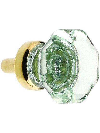 Pale Green Octagonal Glass Knob with Brass Base 1 1/8-Inch Diameter in Un-Lacquered Brass.